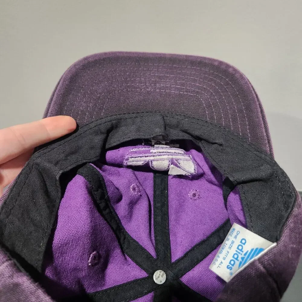 VTG 80s Adidas Trefoil‎ Purple Canvas Spellout 1980s Hat Cap OSFA One Size